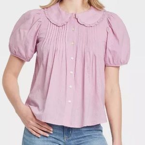 Universal Thread Puff Short Sleeve Button-Down Top